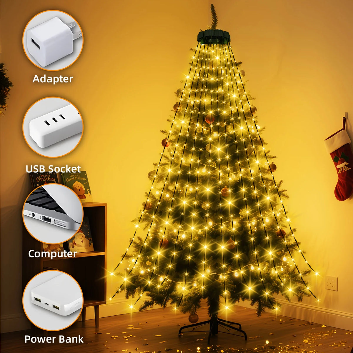 Christmas Tree Waterfall LED Lights with Remote