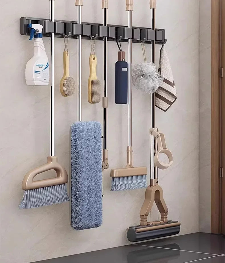 Wall-Mounted Mop & Broom Organizer
