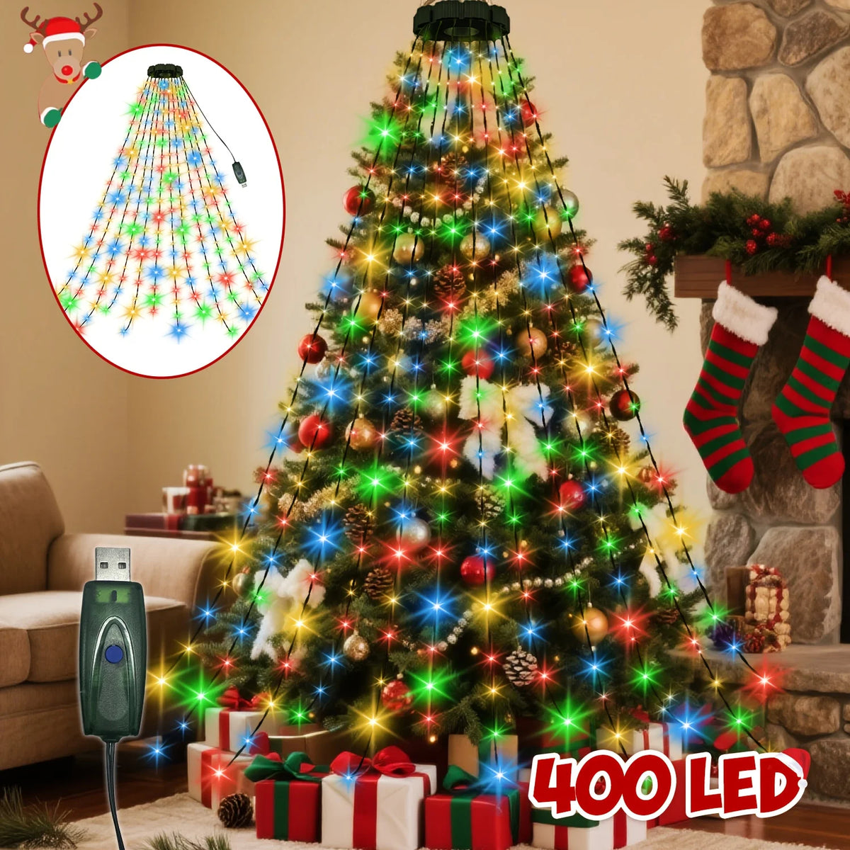 Christmas Tree Waterfall LED Lights with Remote