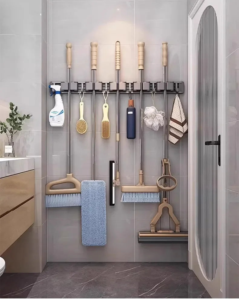 Wall-Mounted Mop & Broom Organizer